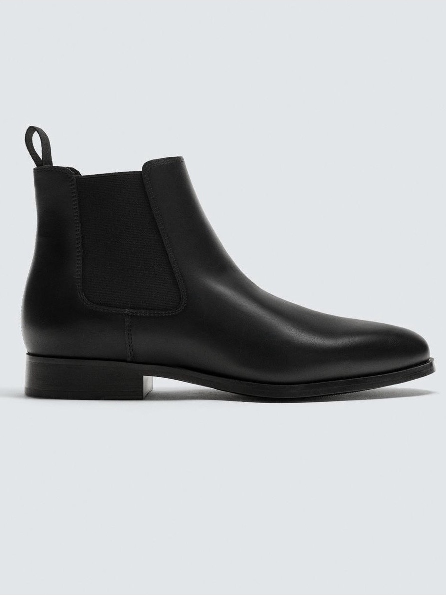 Zara Mens Black Leather Chelsea Ankle Boots Pull Sz 42